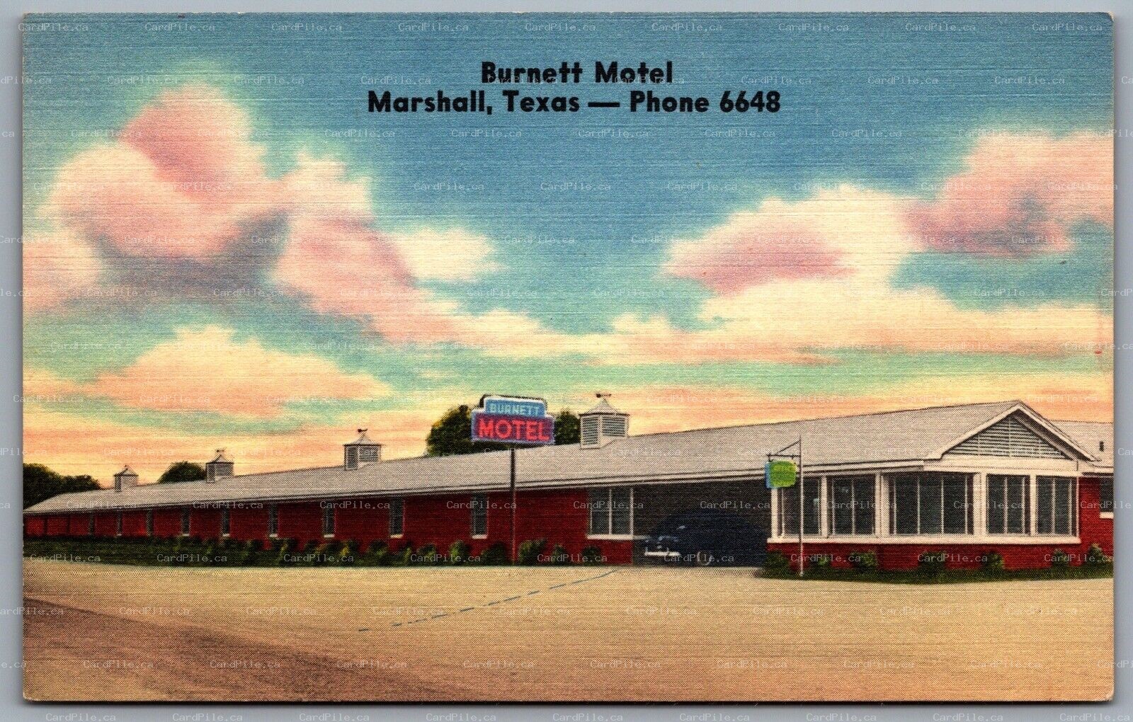 Postcard Marshall TX c1940s Burnett Motel Highways 43 & 59 South Linen