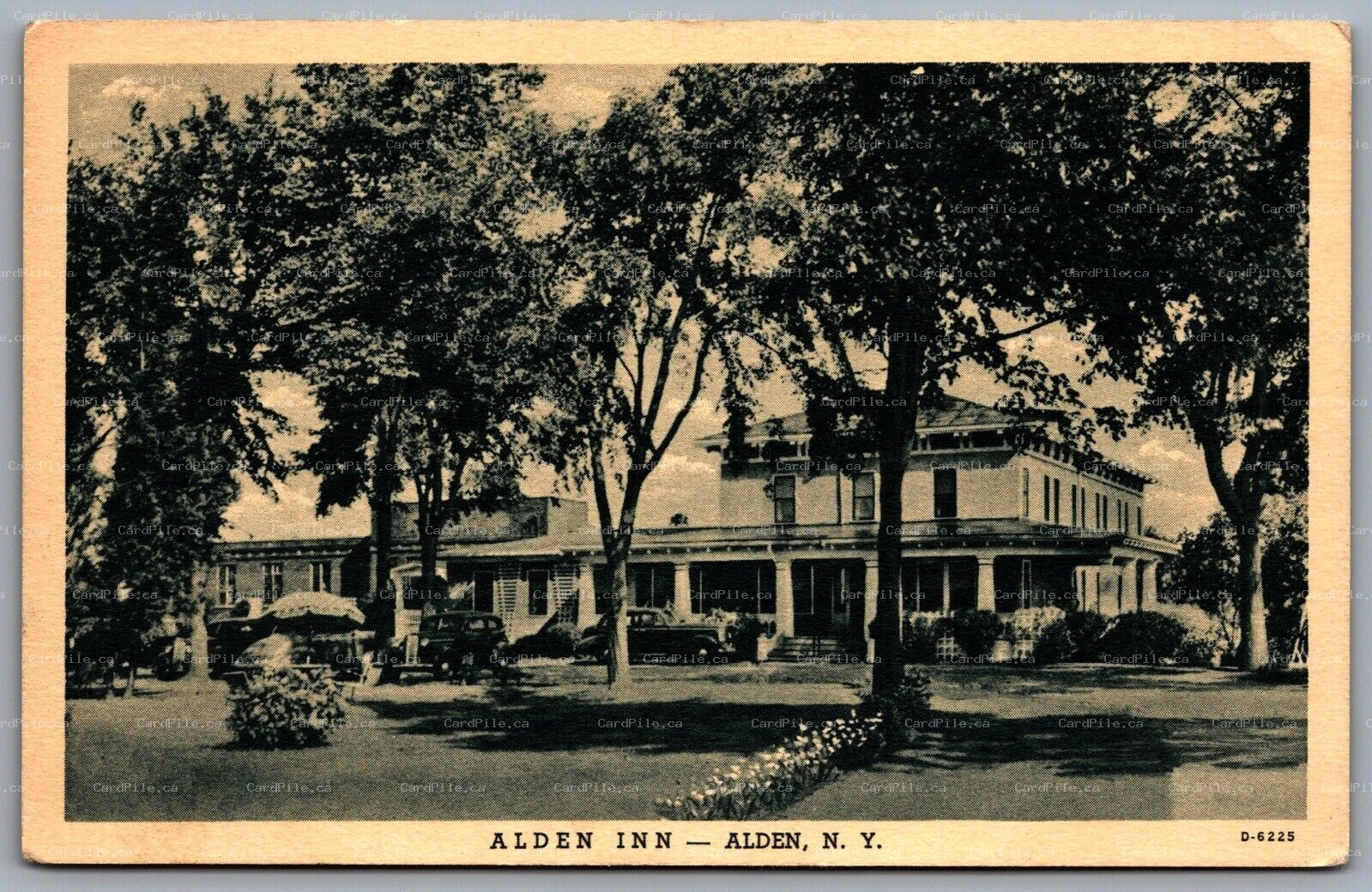 Postcard Alden NY c1940 Alden Inn Old Cars Building View Route 20