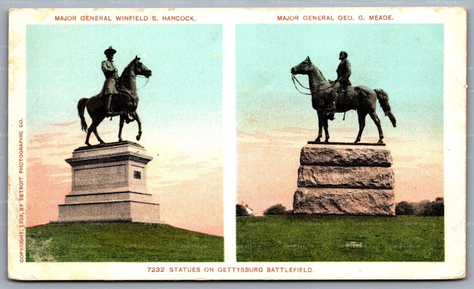 Postcard Gettysburg PA c1903 Major General Hancock & Major General George Meade
