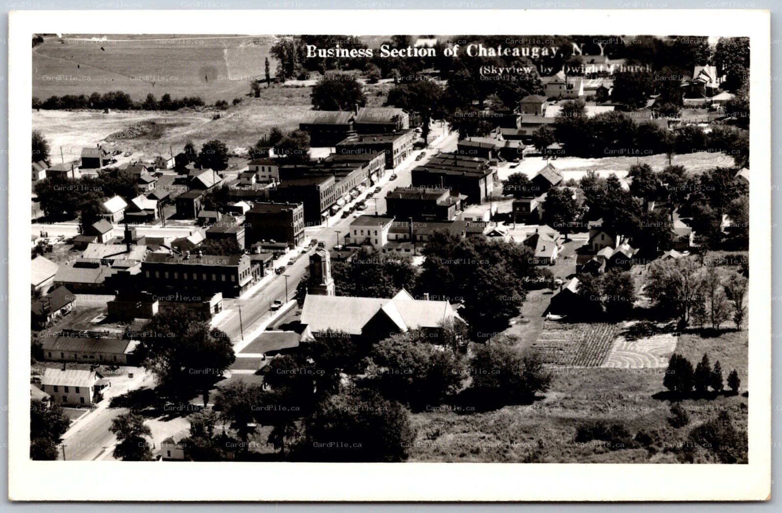 Postcard RPPC 1940s Chateaugay New York Aerial View Business Section Franklin Co