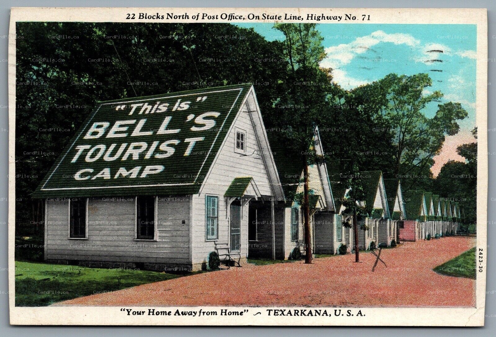 Postcard Texarkana TX c1931 Bells Tourist Camp Highway 71 Home Away From Home