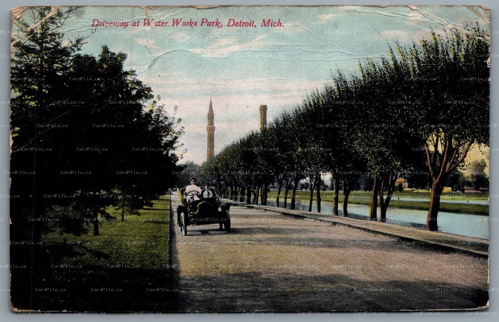 Postcard Detroit MI c1910 Driveway At Water Works Park Split Ring Gelert Ontario