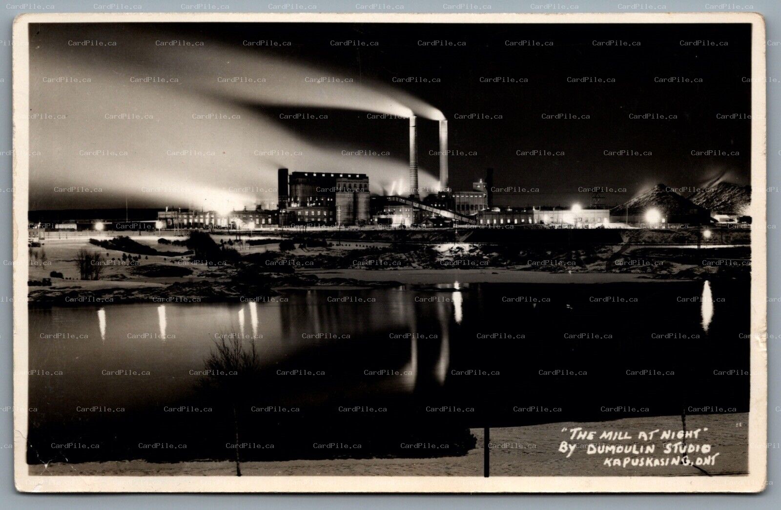 Postcard RPPC c1930s Kapuskasing Ontario The Paper Mill At Night Dumoulin Studio