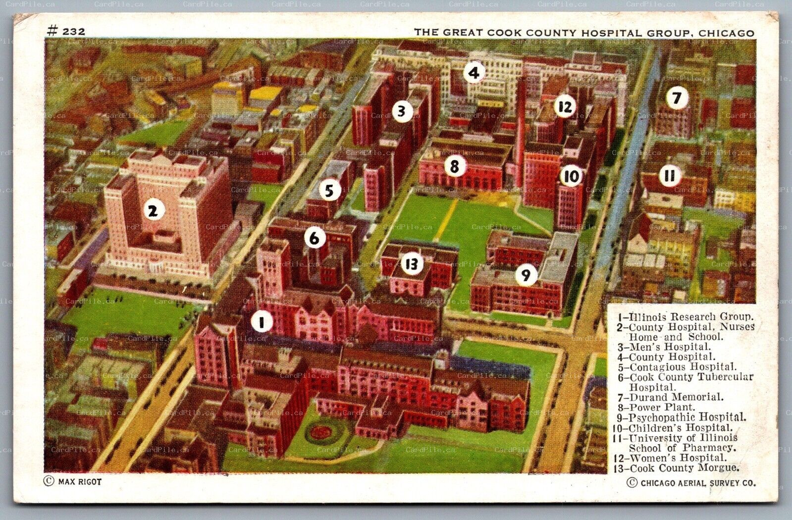 Postcard Chicago IL c1940 Great Cook County Hospital Group Physopathic Morgue