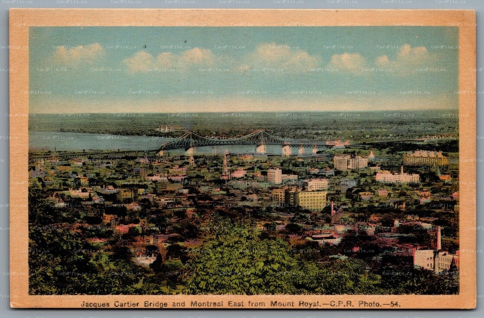 Postcard Montreal PQ c1930s Jacques Cartier Bridge Montreal East Mount Royal B