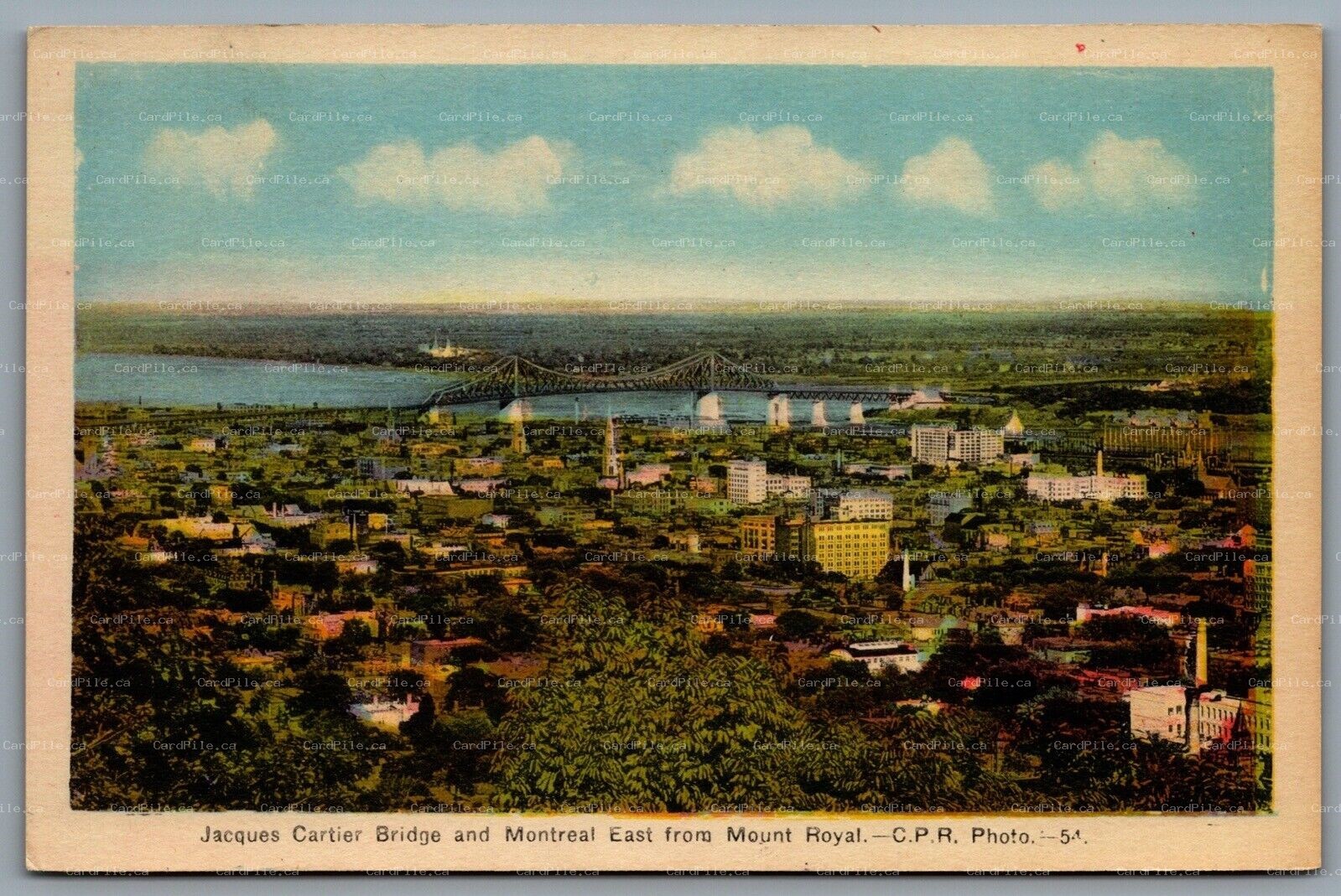 Postcard Montreal PQ c1930s Jacques Cartier Bridge Montreal East Mount Royal A