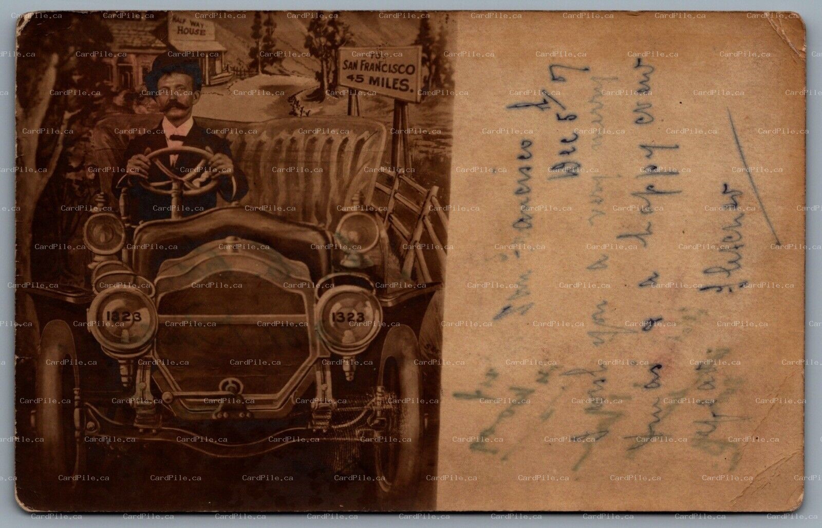 Postcard RPPC c1907 San Francisco CA Studio Photo Man In Car CDS Machine Cancel