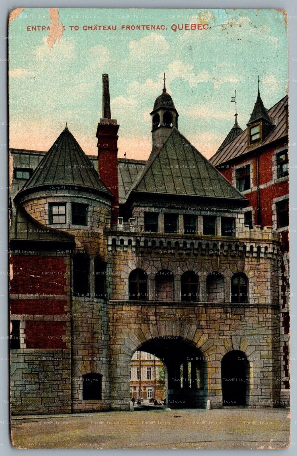 Postcard Quebec City PQ c1912 Entrance to Châeau Frontenac Split Ring Duplex