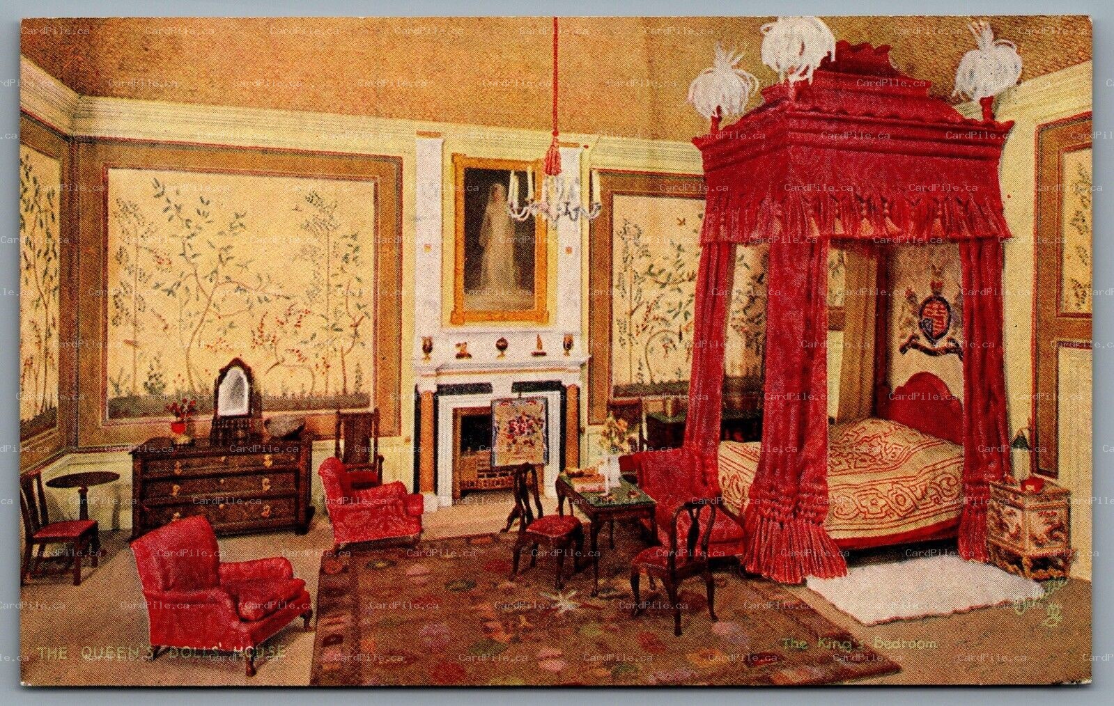 Postcard London UK c1920s Tuck Oilette Queens Doll House The Kings Bedroom