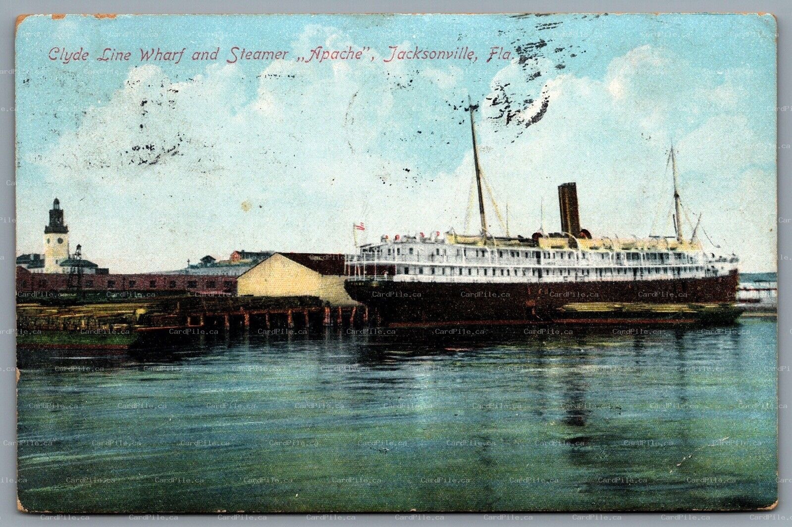 Postcard Jacksonville FL c1909 Clyde Line Wharf & Steamer Apache Steamship