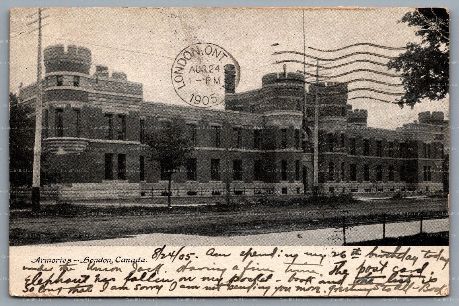 Postcard London Ontario c1905 Armories Now Delta Hotels by Marriott CDS Cancels