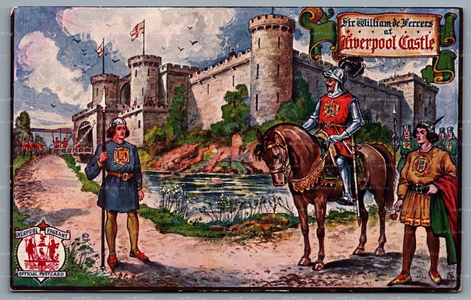 Postcard UK c1920s Liverpool Pageant Sir William de Ferrers at Liverpool Castle
