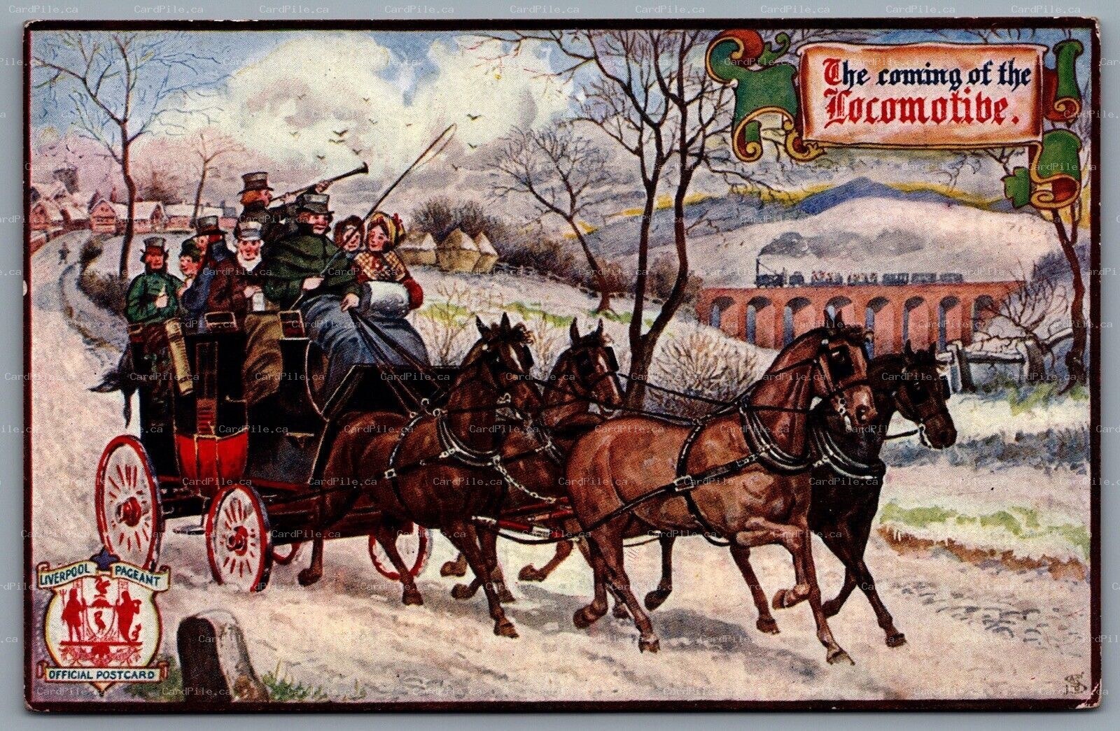 Postcard UK c1920s Liverpool Pageant The Coming Of The Locomotive G. G. Walmsley