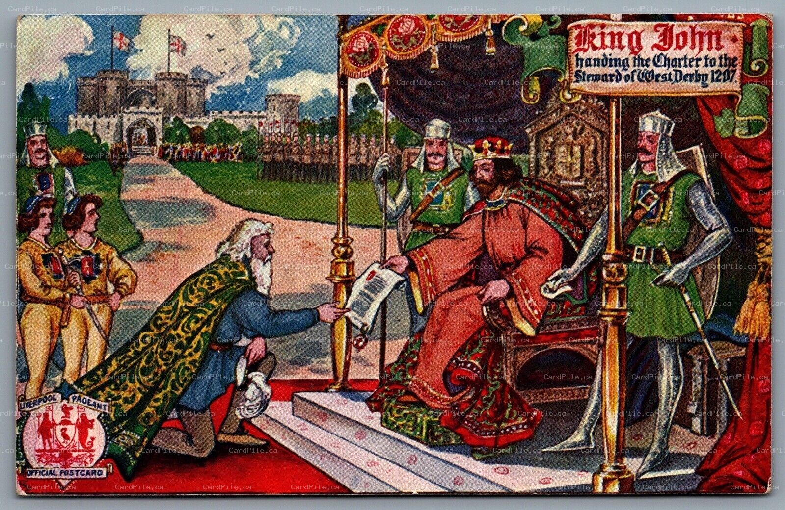 Postcard UK c1920s Liverpool Pageant King John Handing The Charter to Steward...