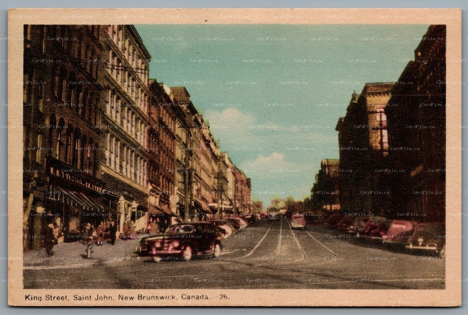 Postcard Saint John New Brunswick c1930s King Street Shops Old Cars 