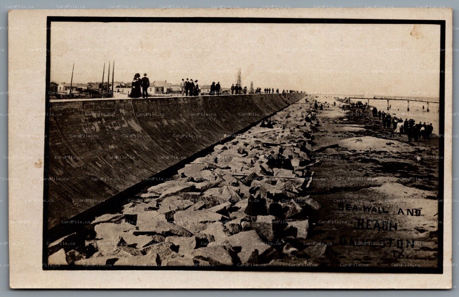 Postcard RPPC c1910 Galveston TX Seawall & Beach View Built After Hurricane 1900