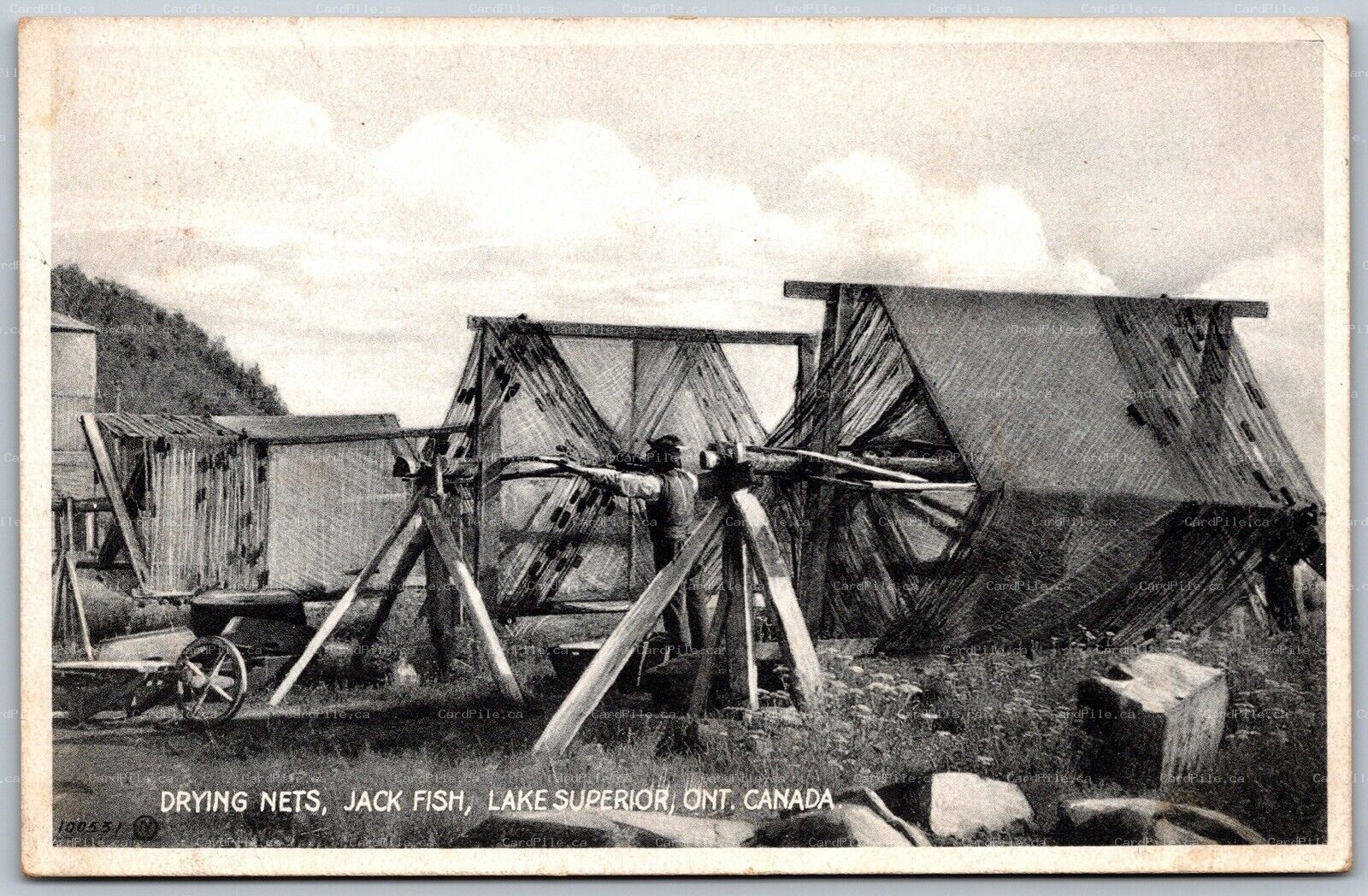 Postcard Jackfish Ontario c1937 Drying Nets Lake Superior now Ghost Town