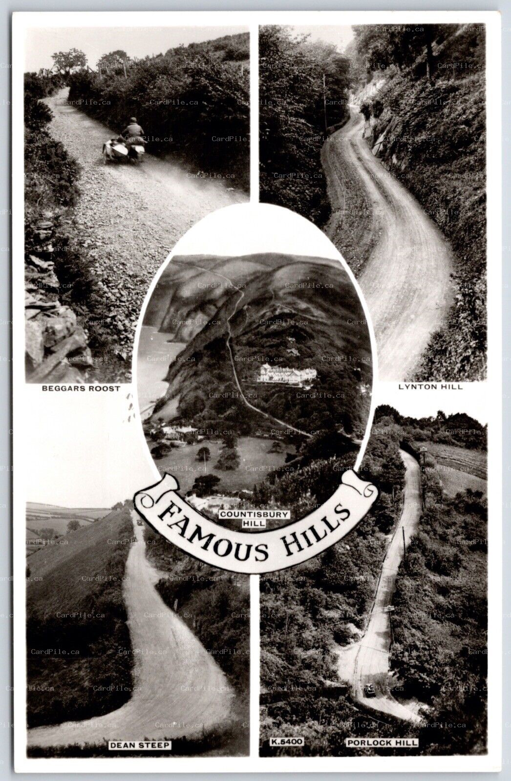 RPPC c1940s United Kingdom Famous Hills Sidecar Porlock Lynton Multi Views