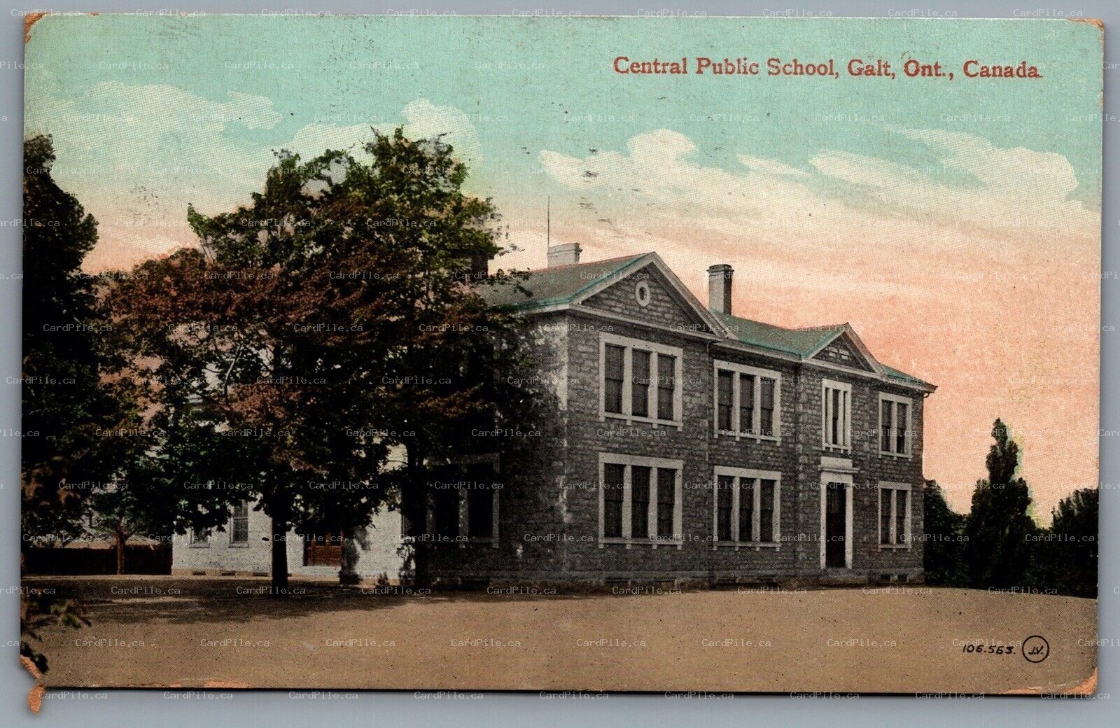 Postcard Galt Ontario c1911 Central Public School CDS Machine Cancel