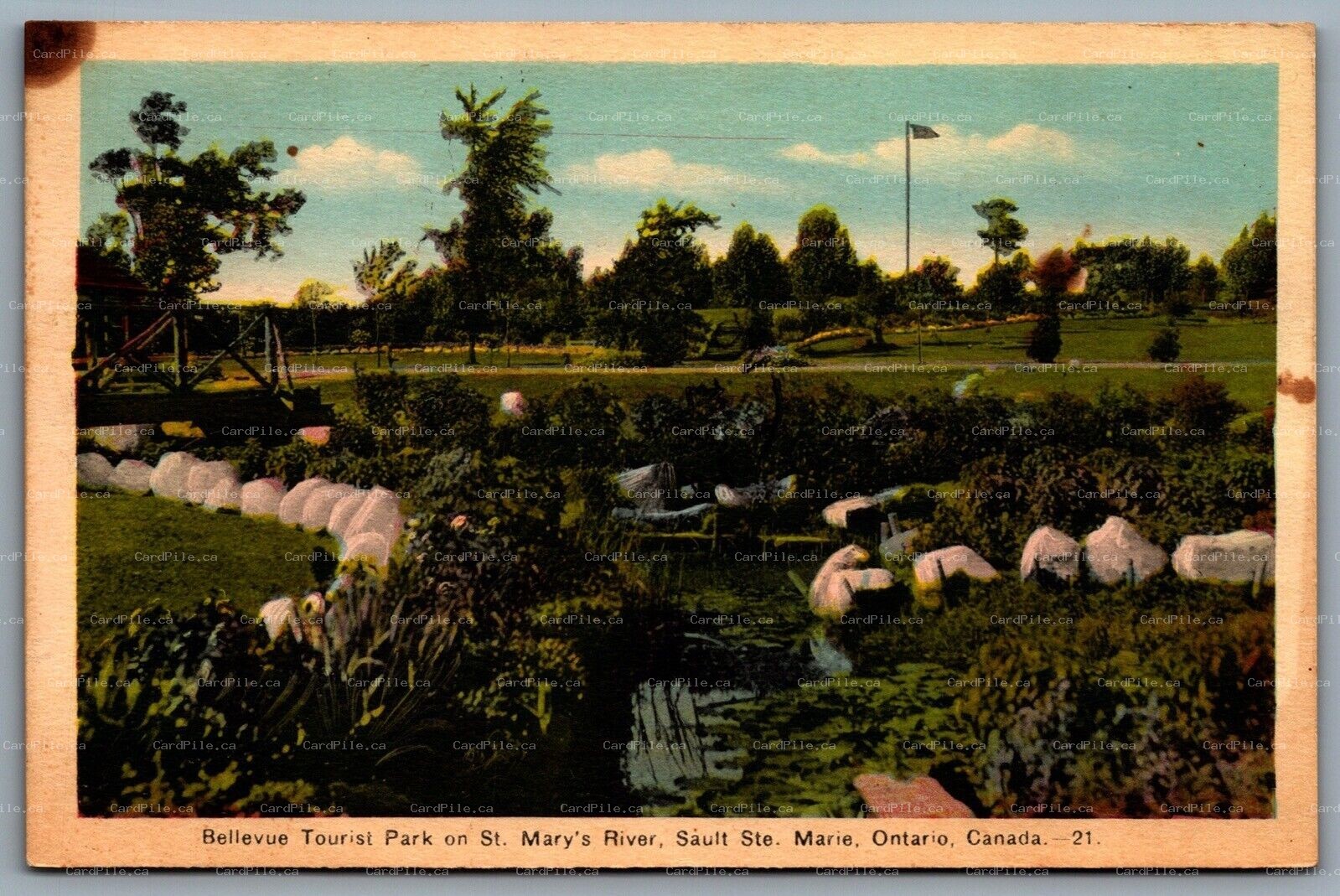 Postcard Sault Ste. Marie ONT c1945 Bellevue Tourist Park on St. Mary’s River
