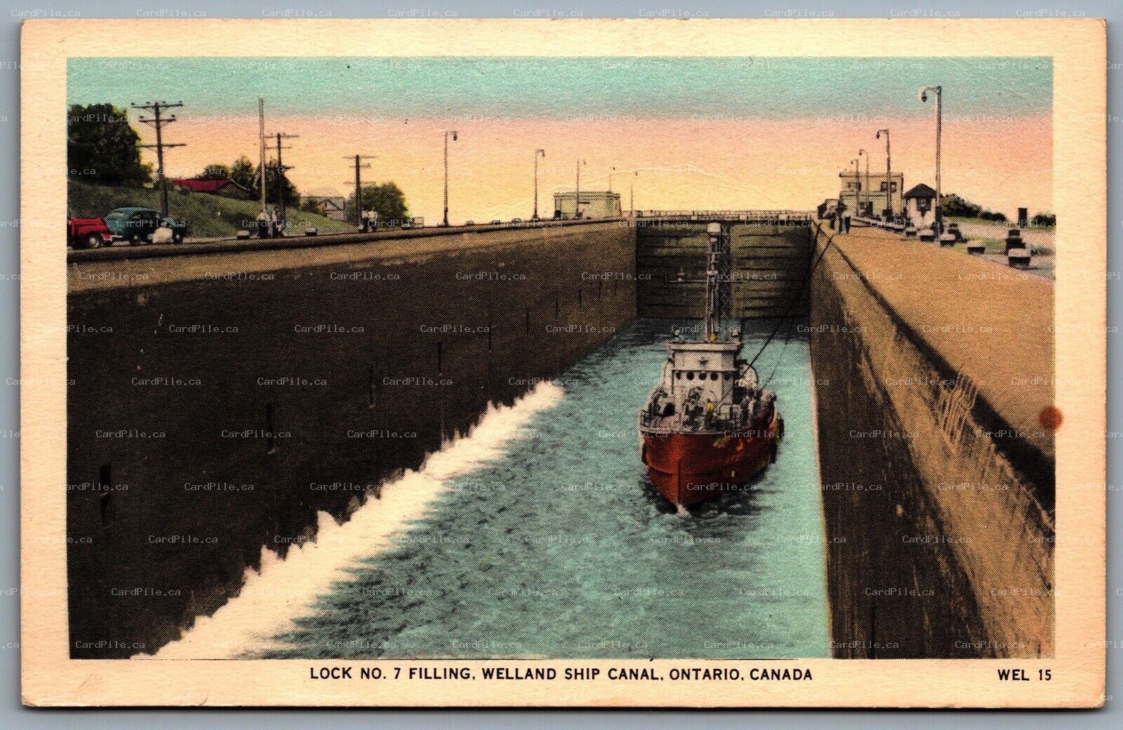 Postcard Welland Ontario c1930s Lock No. 7 Filling Welland Ship Canal