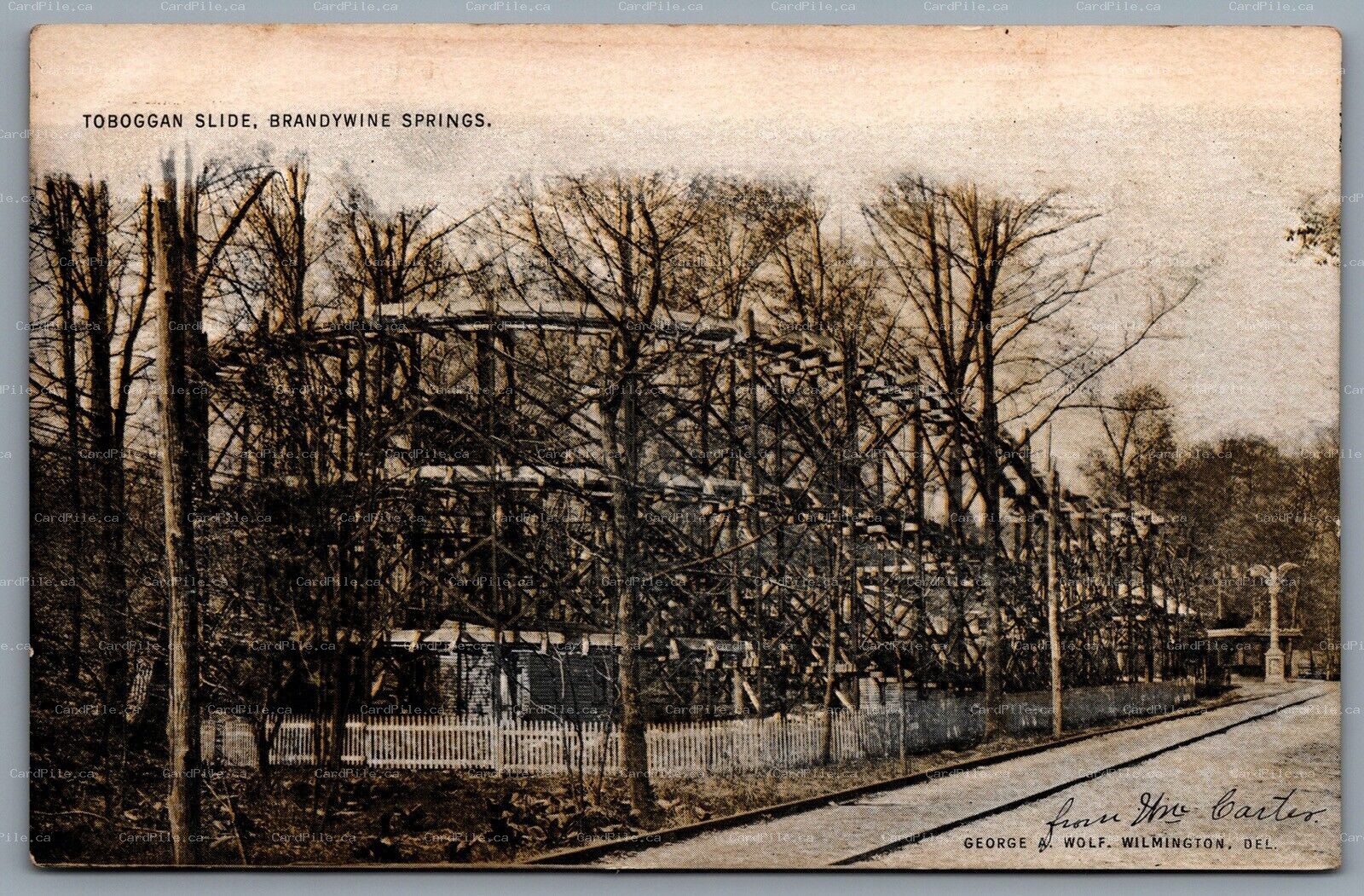 Postcard Brandywine Springs DE 1907 Toboggan Slide Roller Coaster Amusement Park