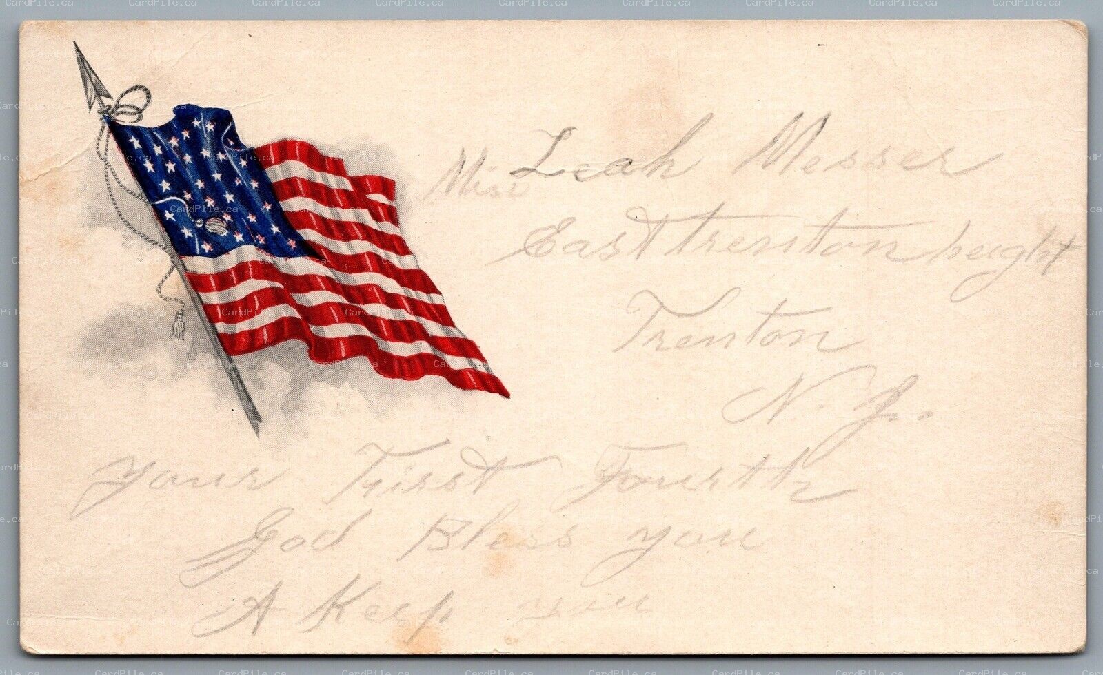 Postcard c1909 American Flag 