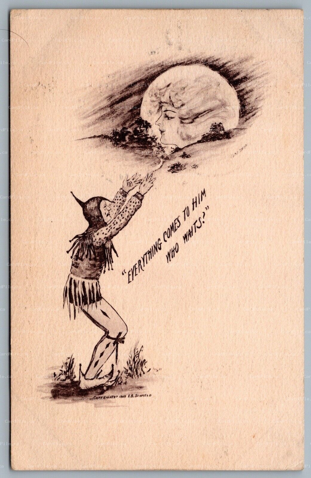 Postcard c1909 Arist Signed AS E.B. Scofield Everything Comes To Him Who Waits!