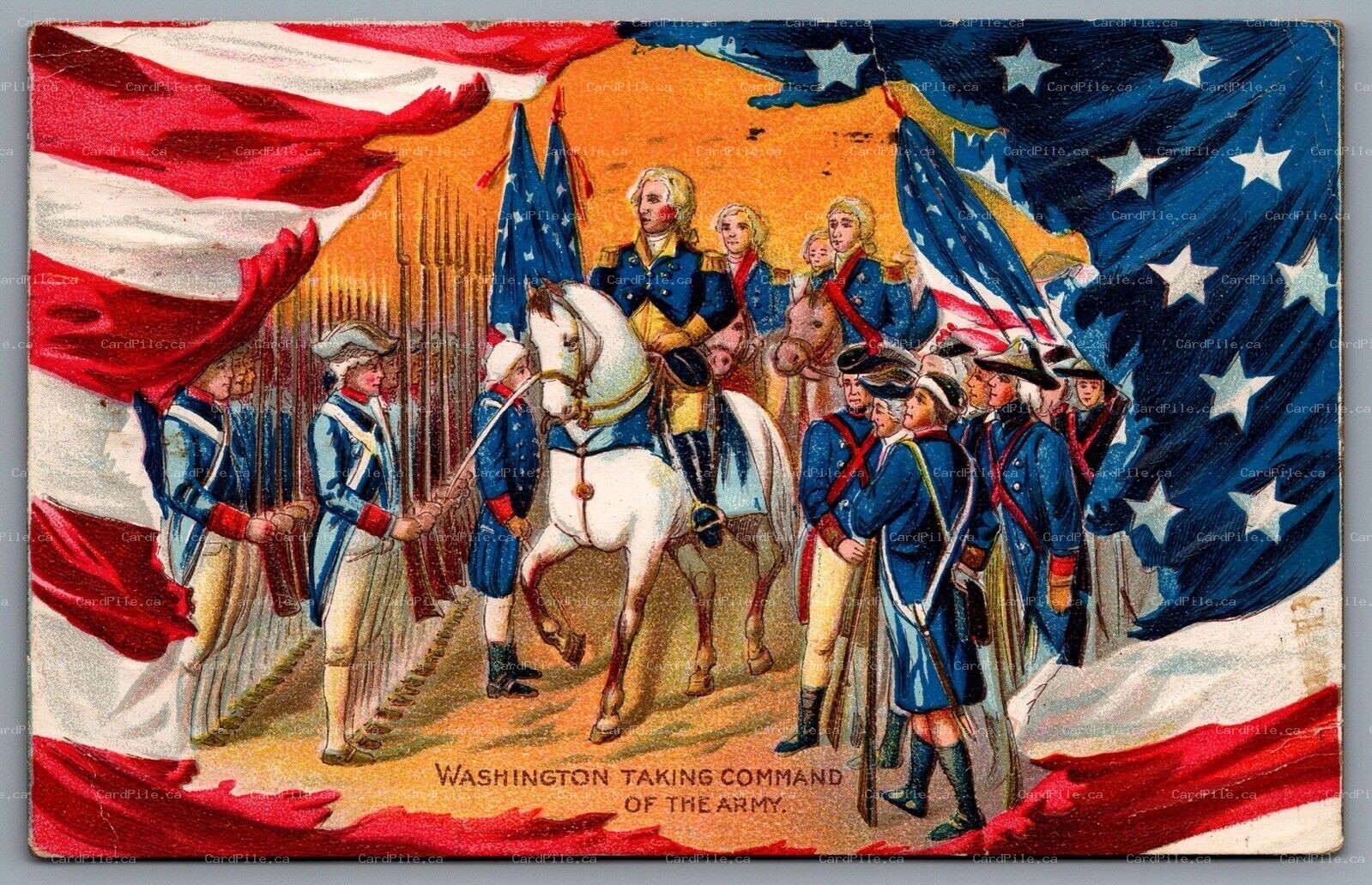 Postcard c1915 Washing Taking Command Of The Army Embossed Hand Painted 