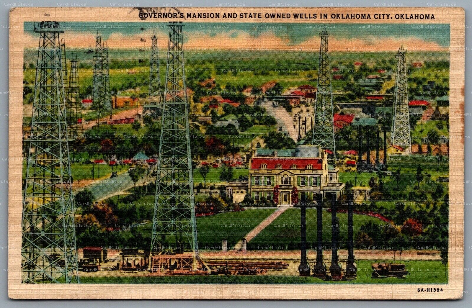 Postcard Oklahoma City OK c1937 Governor's Mansion And State Owned Wells