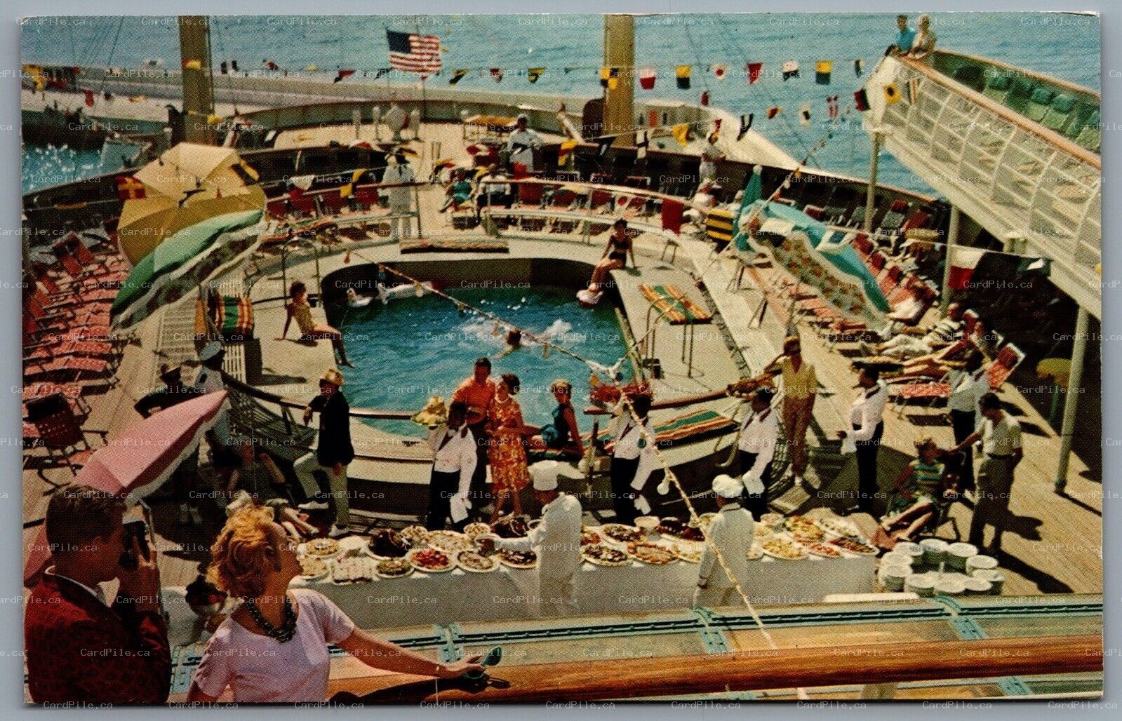 Postcard c1960s American Export Lines Cruise Ship Sundeck View Advertisement