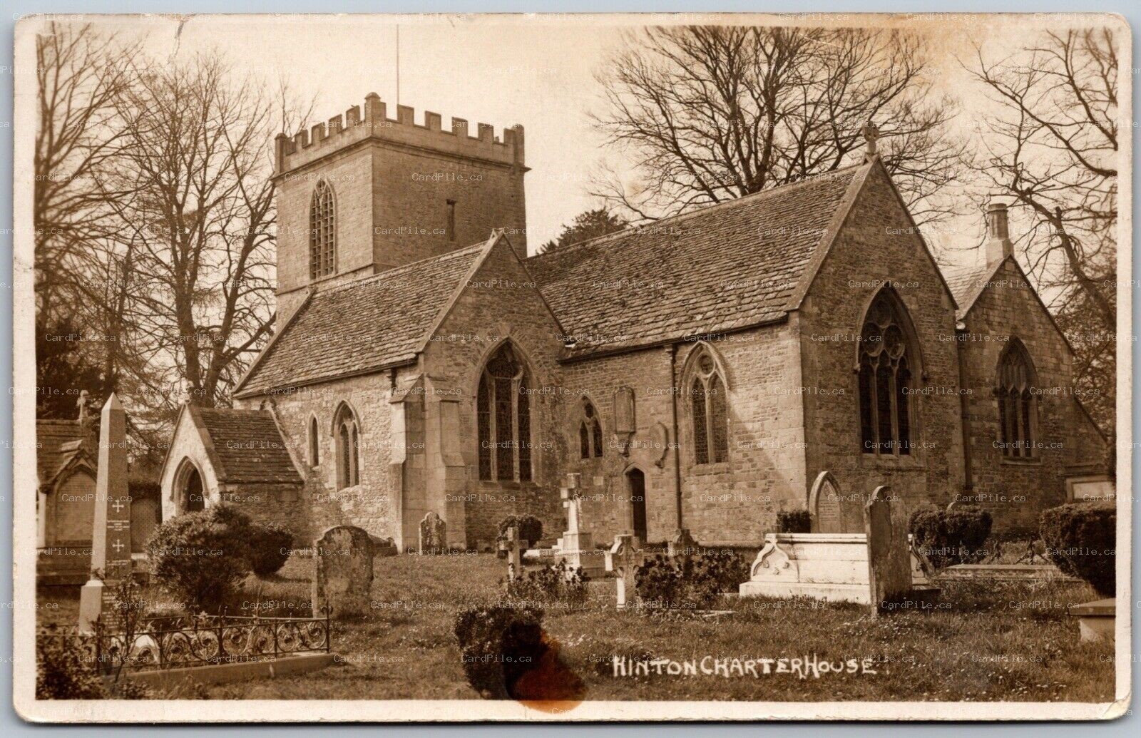 RPPC 1910s Hinton Charterhouse UK Church of St John the Baptist Graveyard Stones
