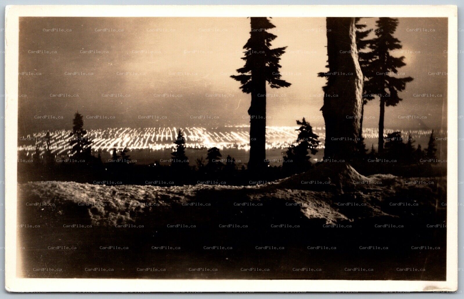 RPPC c1930s Vancouver British Columbia Seen From Grouse Mountain Night View