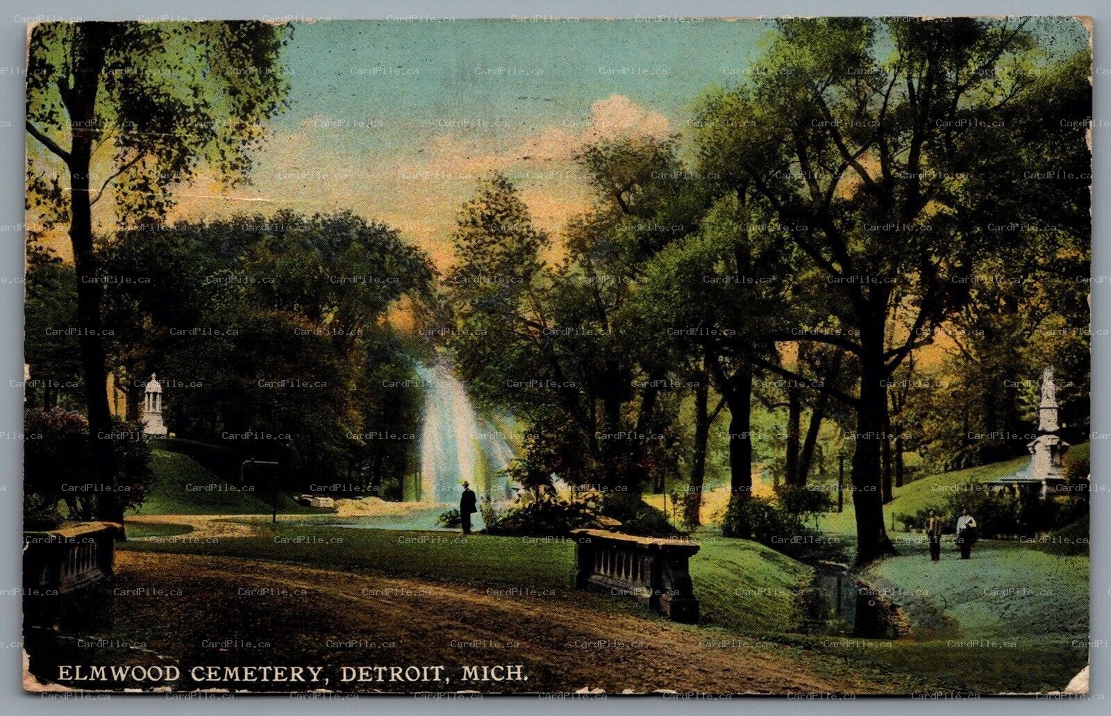 Postcard Detroit Michigan c1911 Elmwood Cemetery 6 Bar Machine Cancel