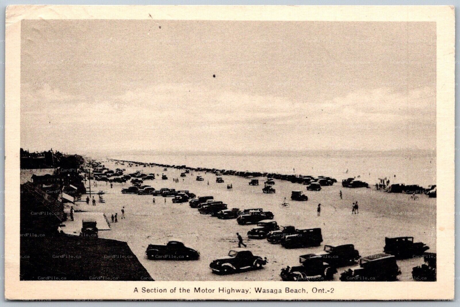 Postcard Wasaga Beach Ontario c1939 A Section of the Motor Highway Old Cars PECO