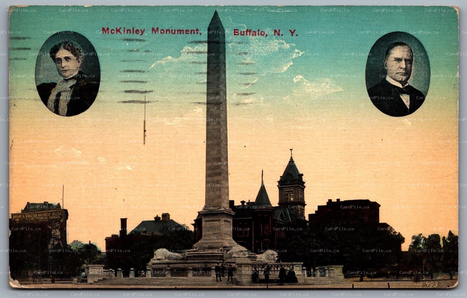 Postcard Buffalo NY c1914 McKinley Monument Bryant & Stratton Business College