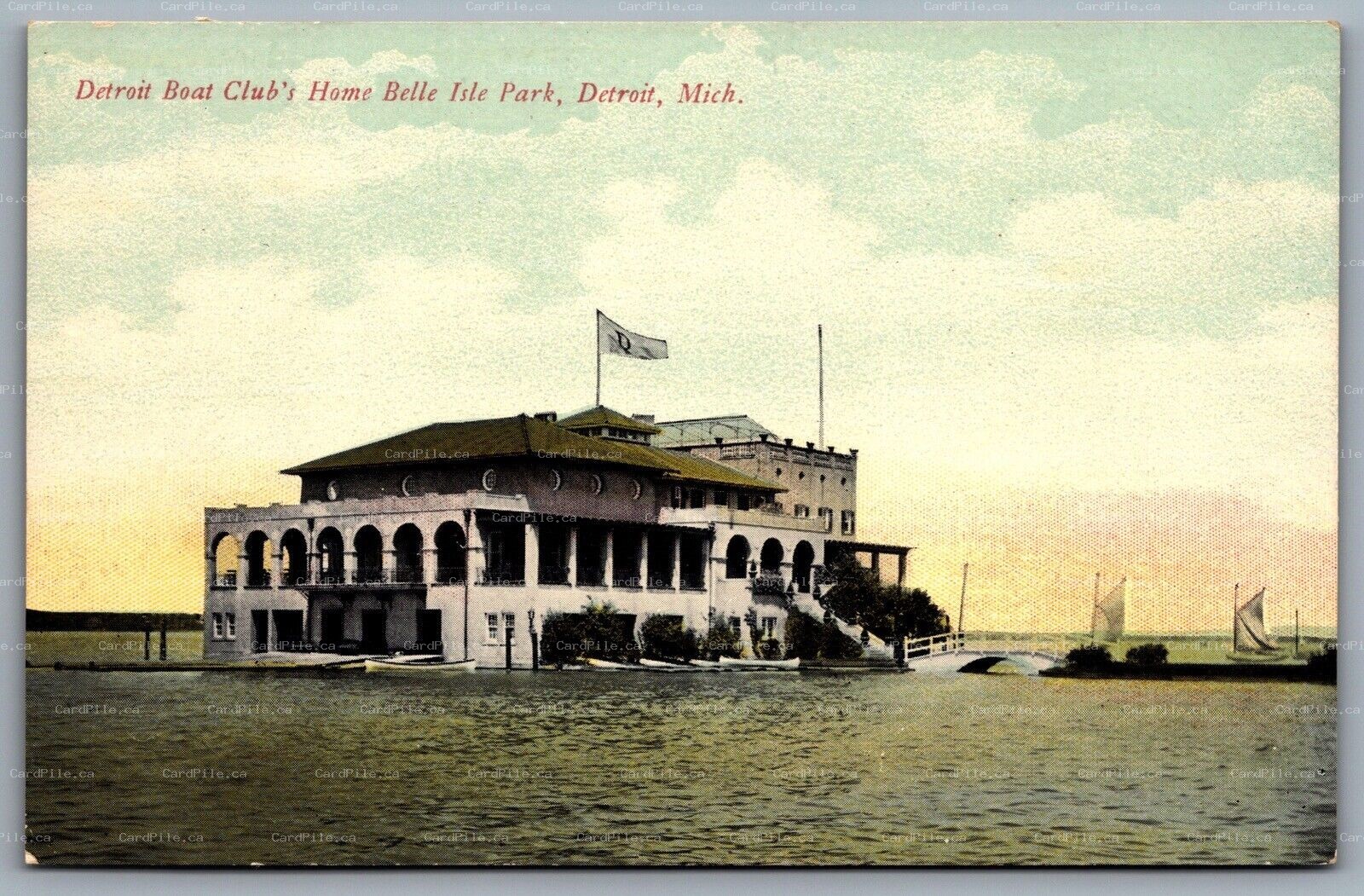 Postcard Detroit MI c1910s Detroit Boat Clubs Home Belle Isle Park