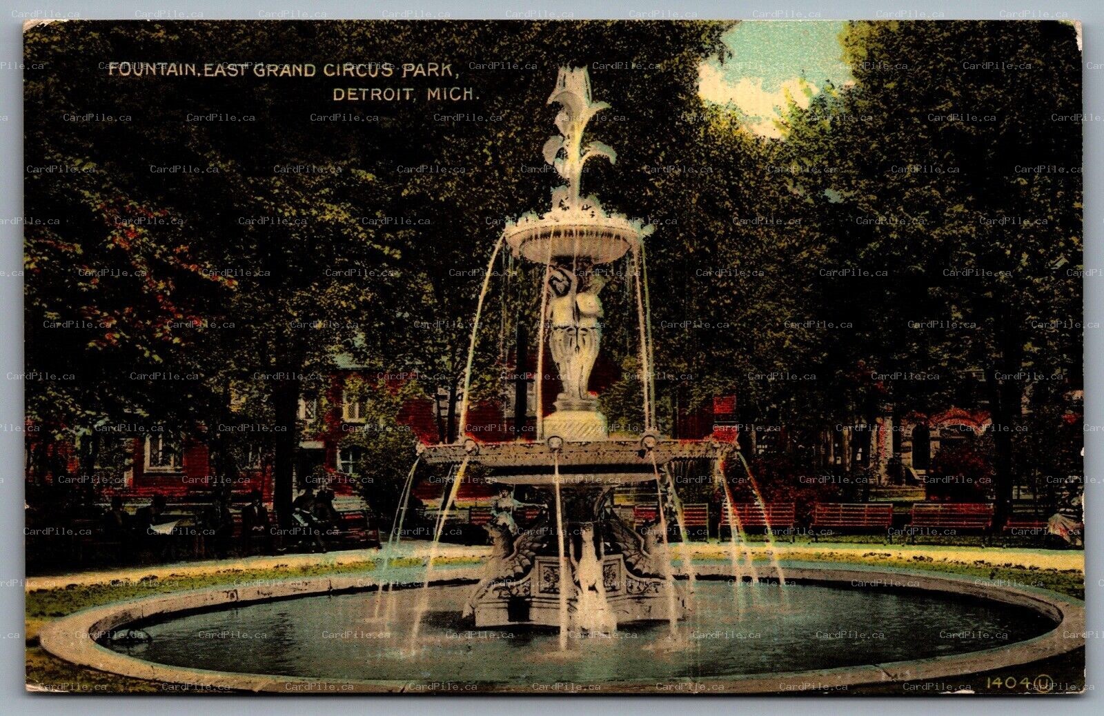 Postcard Detroit MI c1920s East Grand Circus Park Fountain Woodward Avenue