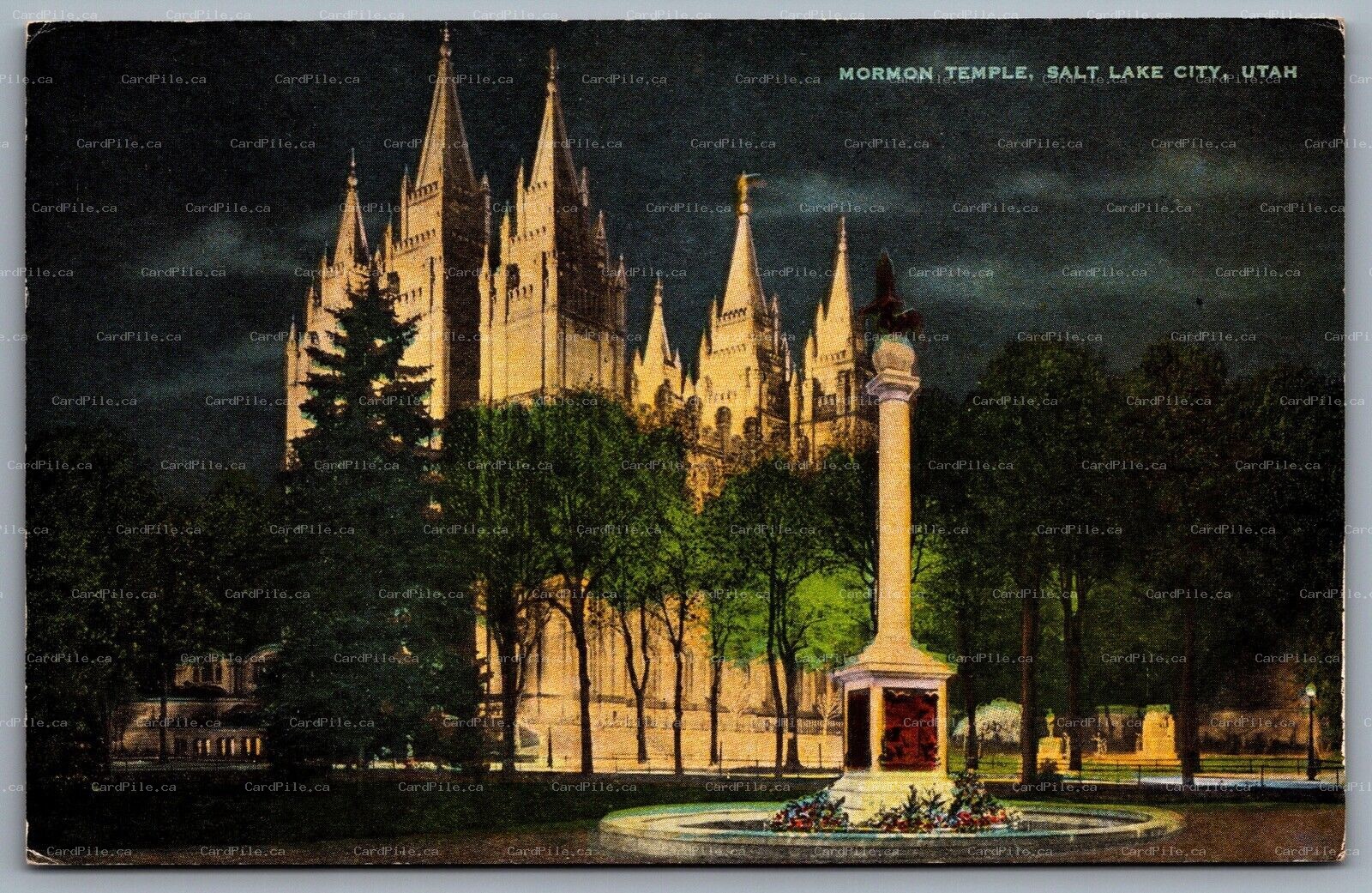 Postcard Salt Lake City UT c1930s Mormon Temple at Night Salt Lake Temple