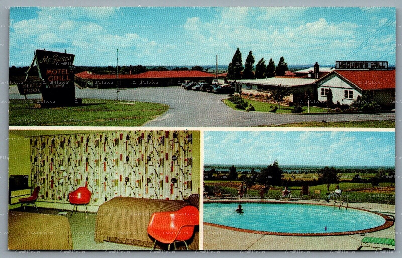 Postcard South Cadillac MI c1960s McGuires Motel And Grill Multi View Pool