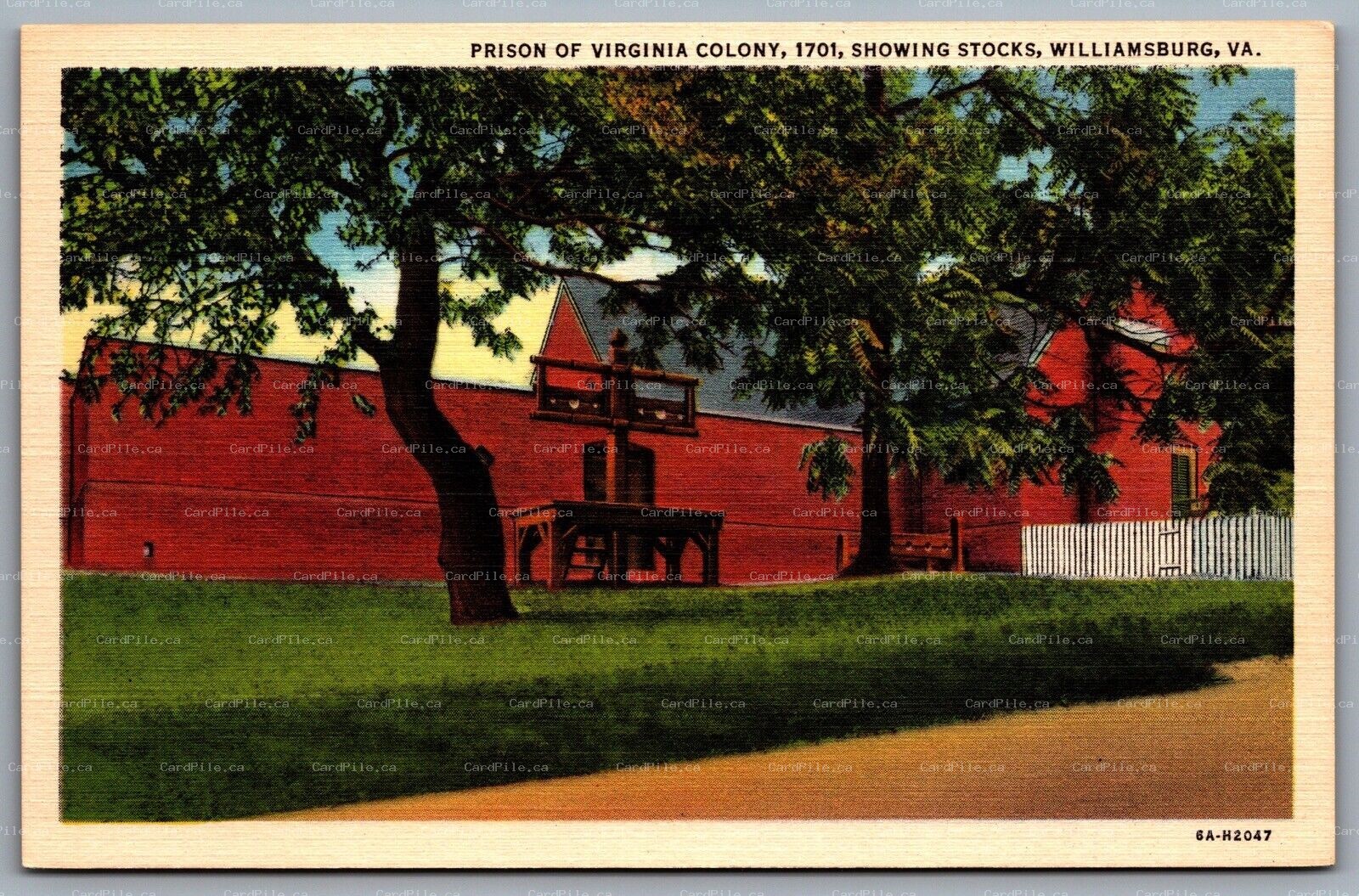 Postcard Williamsburg VA c1936 Prison of Virginia Colony 1701 Showing Stocks 