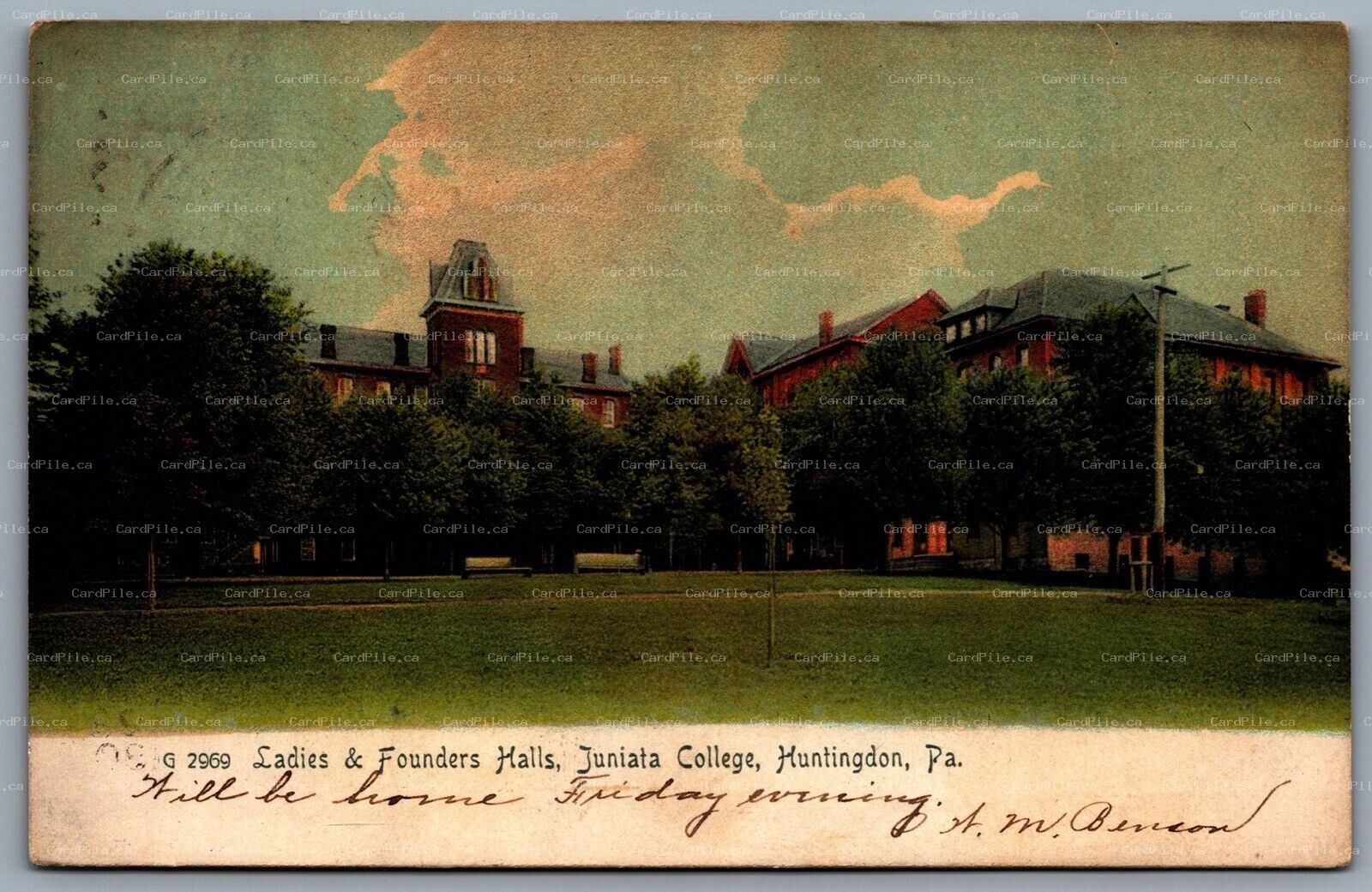 Postcard Huntindon PA 1907 Ladies & Founders Halls Juniata College Rotograph RPO