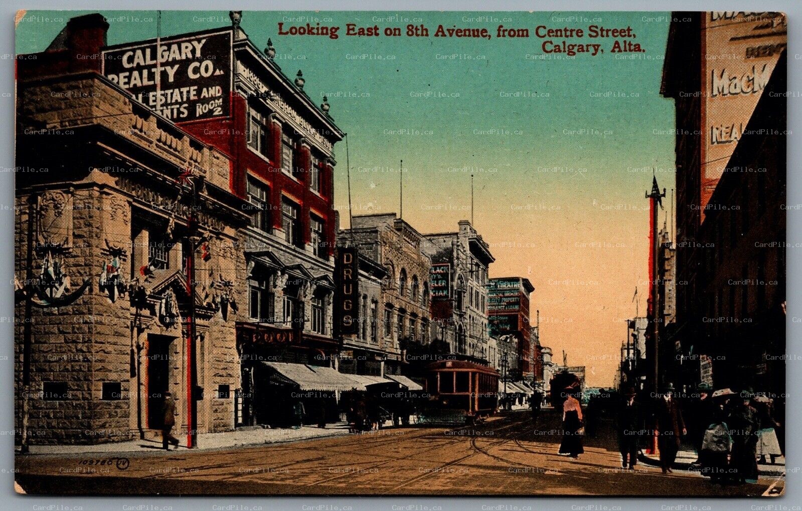 Postcard Calgary Alberta c1910s Looking East on 8th Avenue From Calgary Street