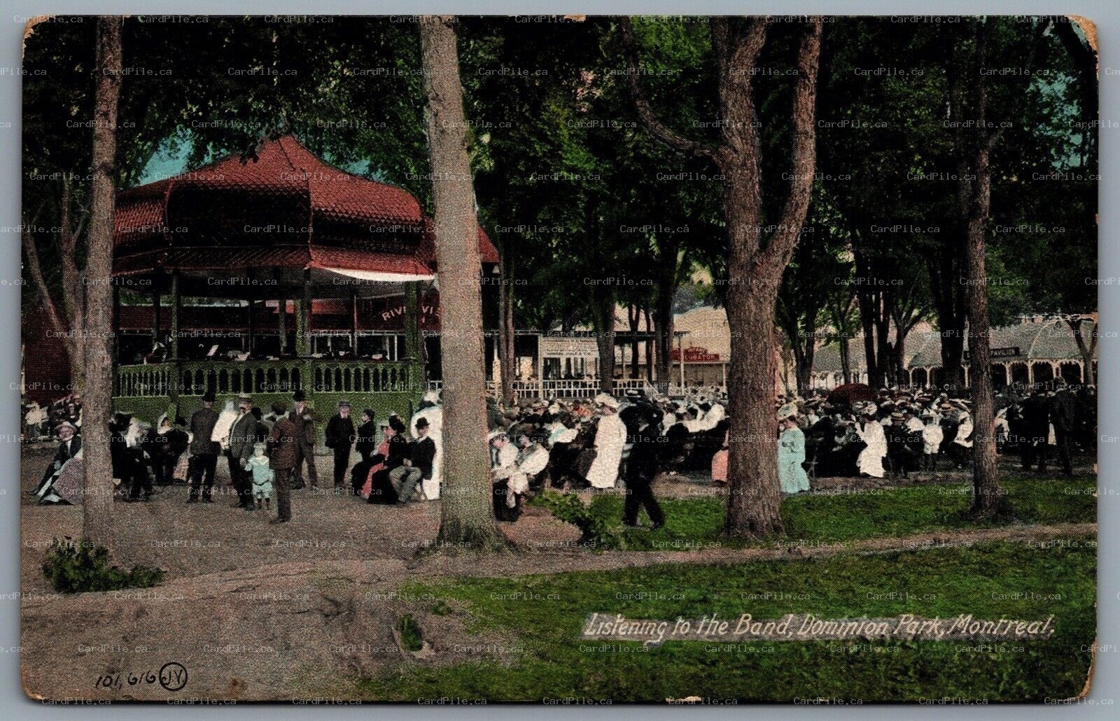 Postcard Montreal PQ c1913 Dominion Park Listening To The Band CDS Duplex Cancel