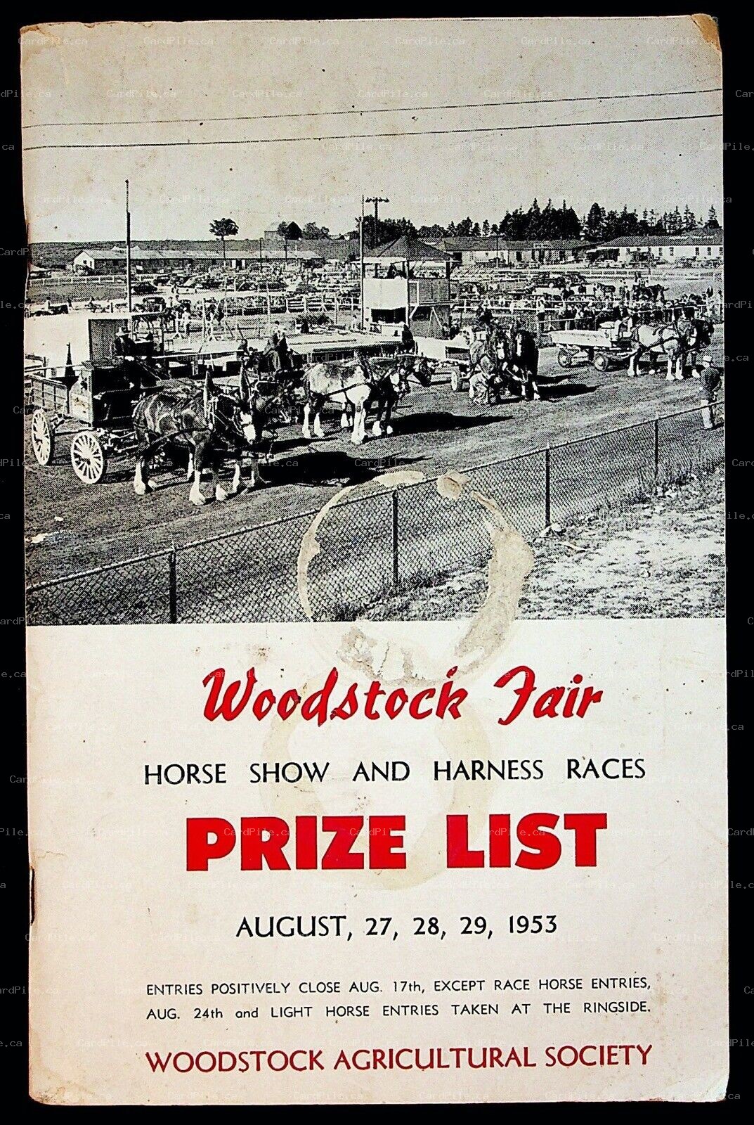 Equestrian 1953 August Woodstock Fair Horse Show and Harness Races Prize List