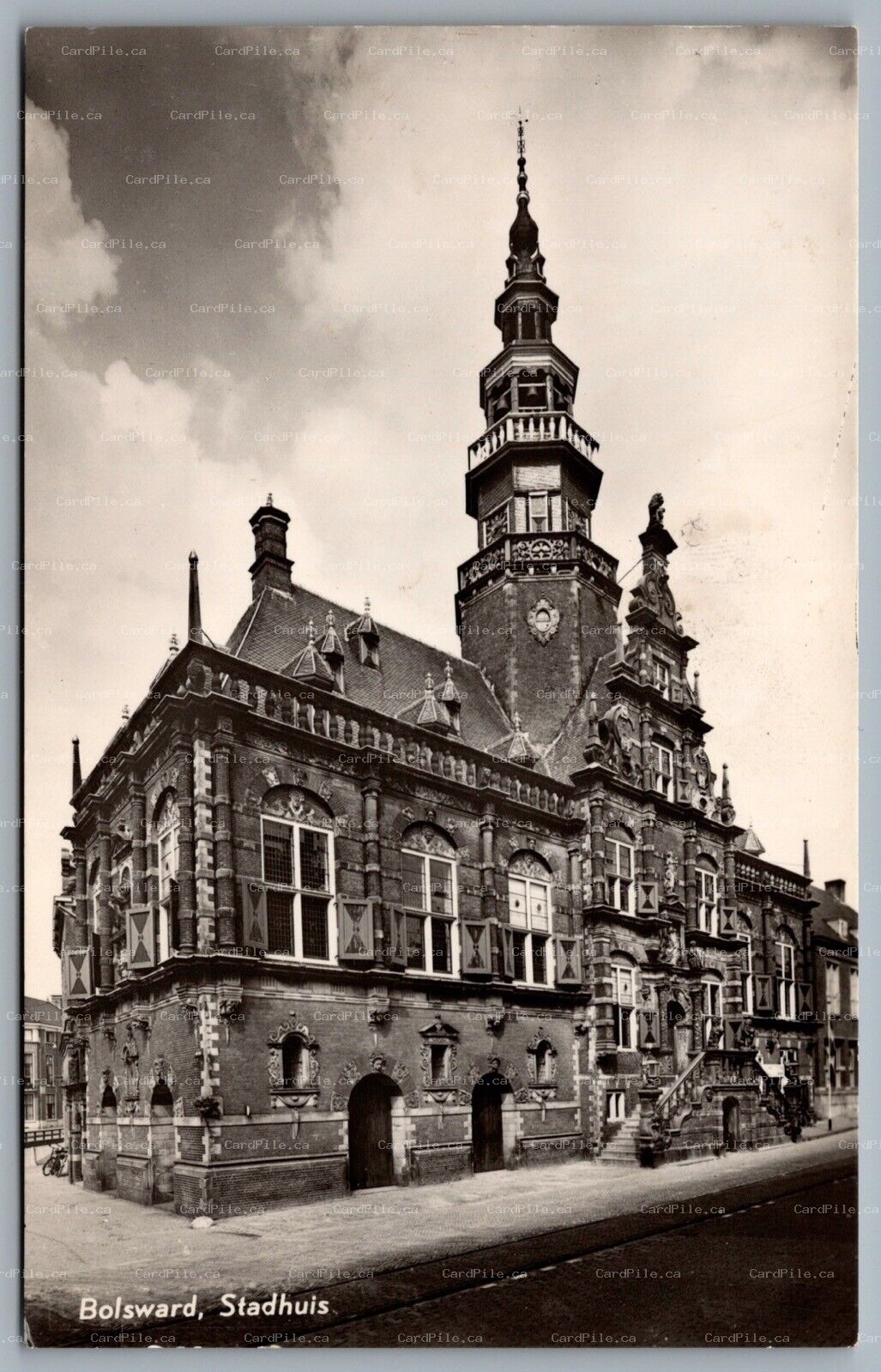 Postcard RPPC c1930s Bolsward Netherlands Stadhuis City Hall Street View