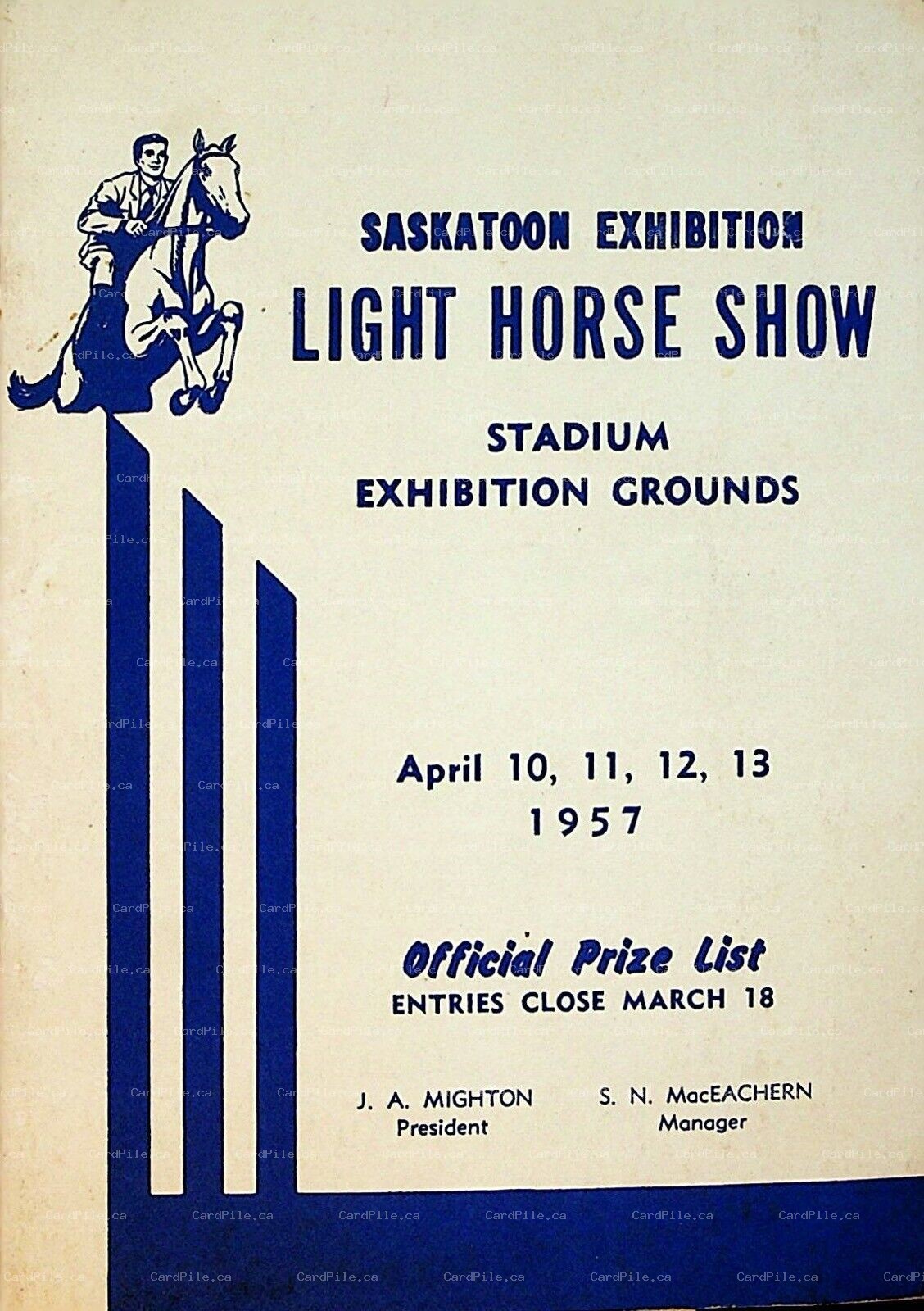 Equestrian 1957 Saskatoon Exhibition Light Horse Show Official Prize List