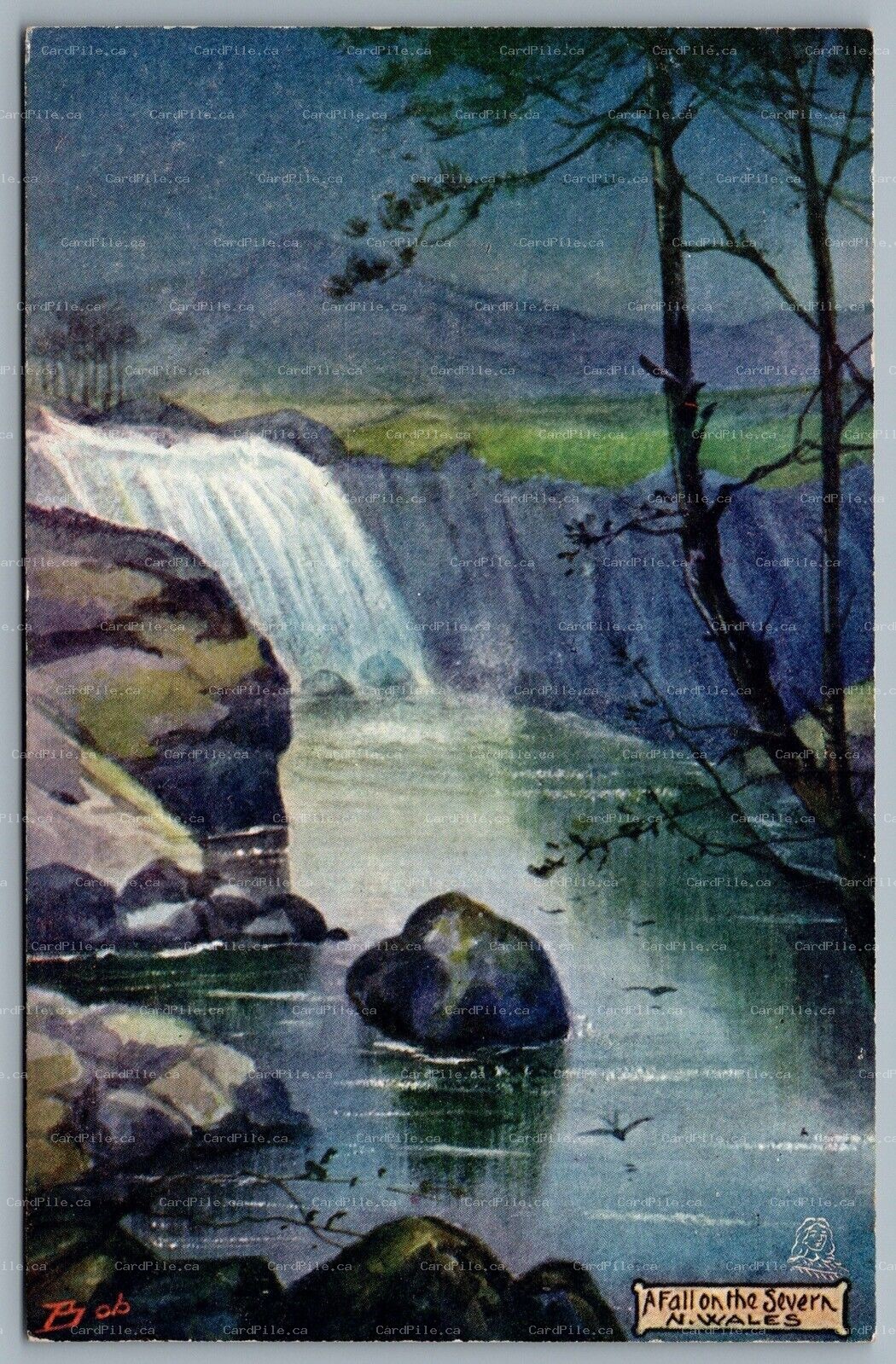 Postcard UK c1920s South Wales A Fall On The Severn Artist Signed Bob