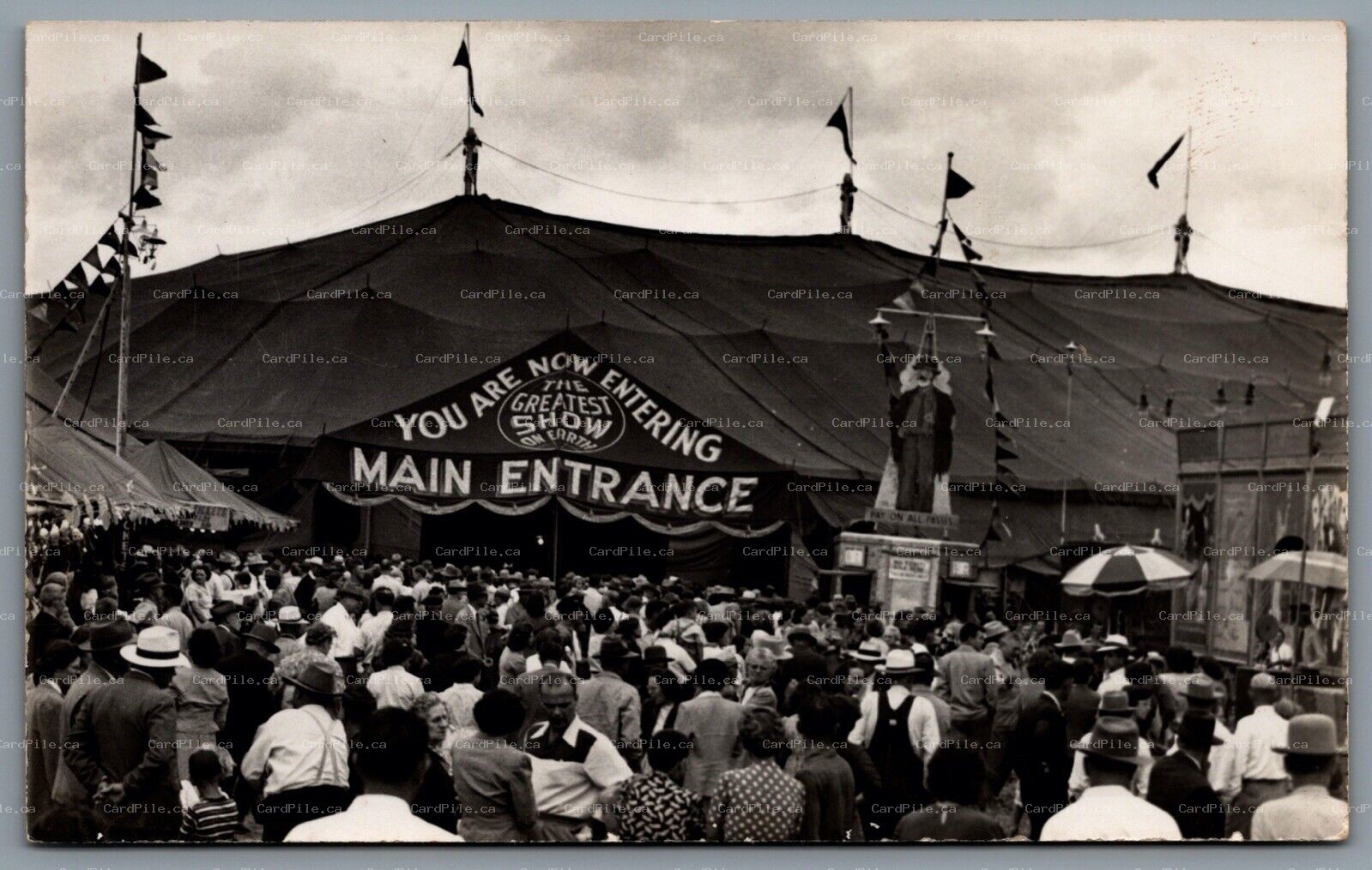 Postcard RPPC c1945 Ringling Bros Circus Tent Entrance Greatest Show on Earth