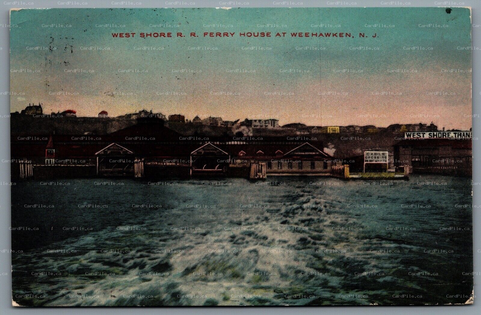 Postcard Weehawken NJ c1911 West Shore Railroad Ferry House Hudson RPO Cancel 